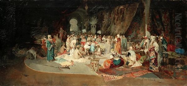 Harem Scene Oil Painting by Eugenio Lucas Villamil