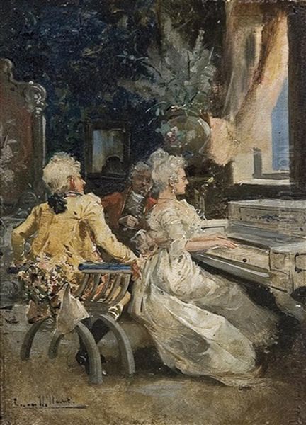 Tocando El Piano Oil Painting by Eugenio Lucas Villamil