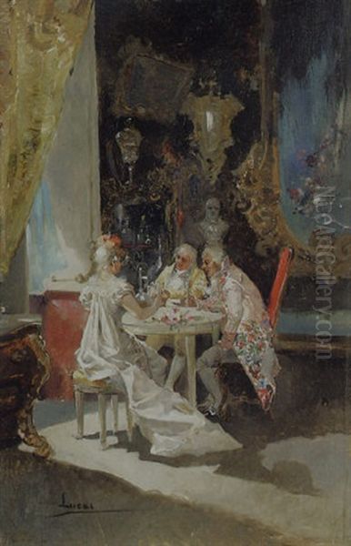 A Toast Oil Painting by Eugenio Lucas Villamil