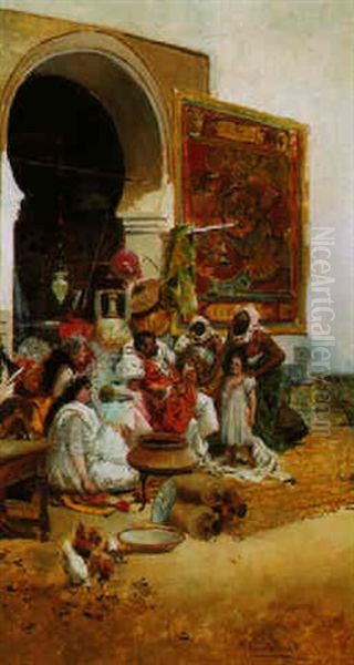 Outside The Boutique Oil Painting by Eugenio Lucas Villamil