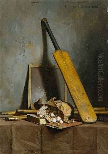 Stilleben Mit Spielutensilien Wie Cricketschlager Und Billardqueues Oil Painting by Edward George Handel Lucas