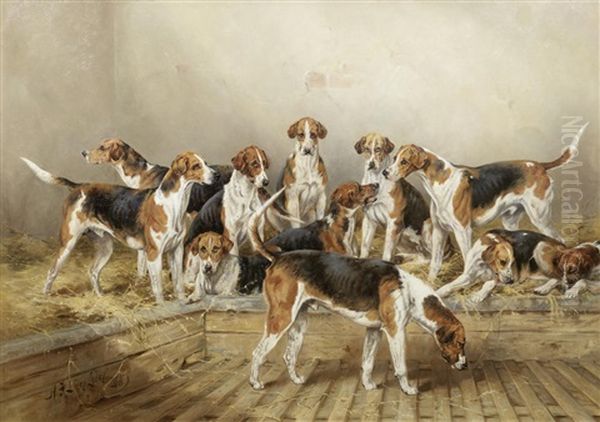A Group Of The Percy Hounds, Northumberland Oil Painting by Henry Frederick Lucas-Lucas