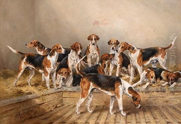 A Group Of Percy Bitches - "needful", "ruby", "priceless", "susan", "dairy Maid", "nickname" And "stella" Oil Painting by Henry Frederick Lucas-Lucas