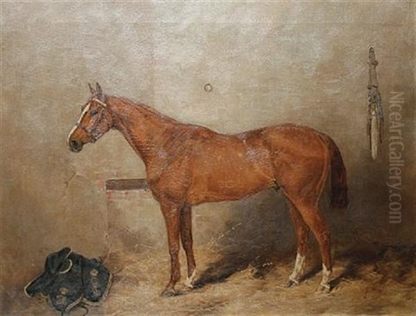 "energy" - A Horse In A Stable Oil Painting by Henry Frederick Lucas-Lucas