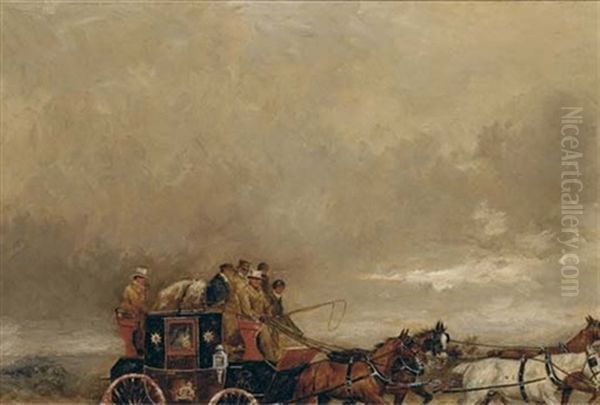 The London To Oxford Mail Coach On A Winter's Day Oil Painting by Henry Frederick Lucas-Lucas
