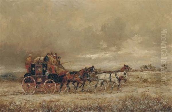 The London To Oxford Mail Coach On A Winter Day Oil Painting by Henry Frederick Lucas-Lucas