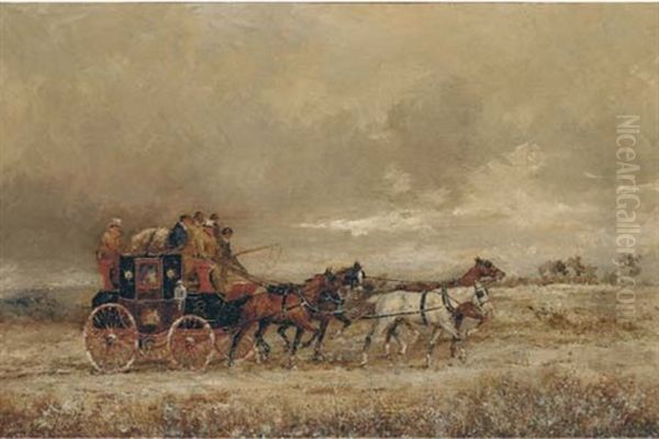 The London To Oxford Mail Coach On A Winters Day Oil Painting by Henry Frederick Lucas-Lucas