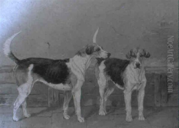 Portrait Of The Hounds 'singwell ' And 'solitude' Oil Painting by Henry Frederick Lucas-Lucas