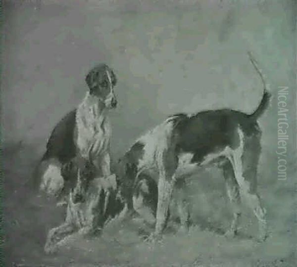Fox Hounds In A Stable                                      (dated '92) Oil Painting by Henry Frederick Lucas-Lucas