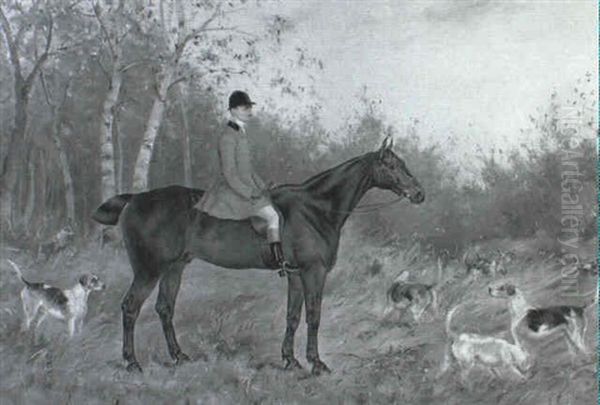 Huntsman And Hounds At The Edge Of A Wood Oil Painting by Henry Frederick Lucas-Lucas