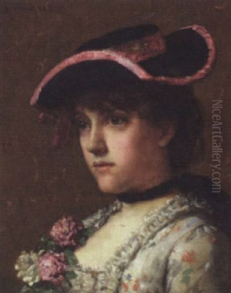 Head And Shoulder Study Of A Young Woman Oil Painting by Percival de Luce