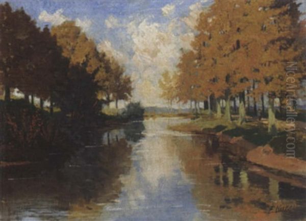 A View Of A Pond Oil Painting by Eugene Joseph Frans Luecker