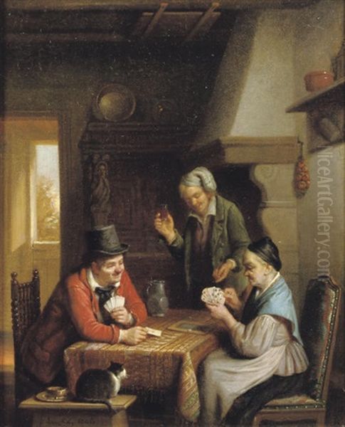 Playing Cards Oil Painting by Frans Josef Luckx