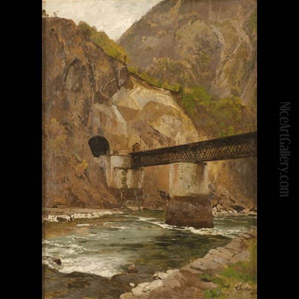 Ferrovia Sopra L'isarco Oil Painting by Carl Julius E. Ludwig