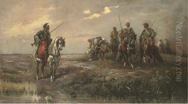 Nomads (after Adolf Schreyer) Oil Painting by Frederick Von Luerzer