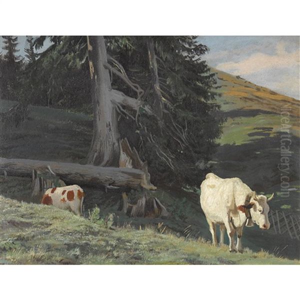 Kuhe Auf Der Alp Oil Painting by Albert Lugardon