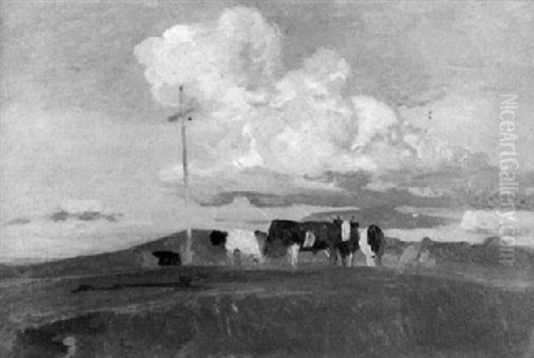Landschaft Mit Kuhen Bei Greyerz Oil Painting by Albert Lugardon