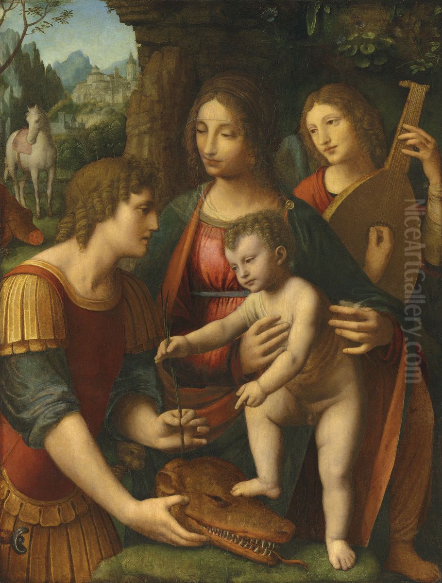 The Madonna And Child With Saint George And An Angel Oil Painting by Bernardino Luini