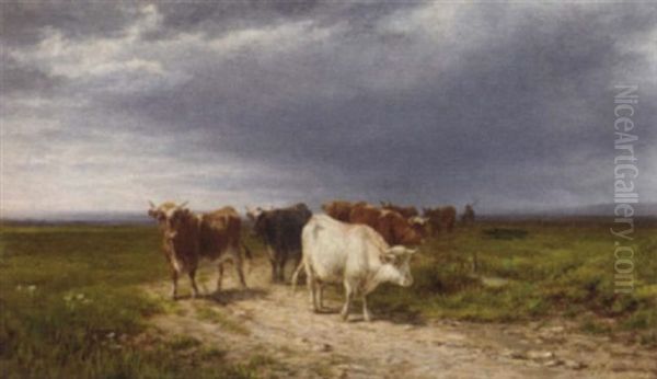 Cattle In A Pasture Oil Painting by William Luker Jr.