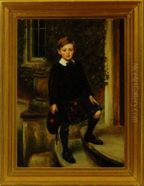 Portrait Of A Boy In A Scottish Kilt Oil Painting by William Luker Jr.