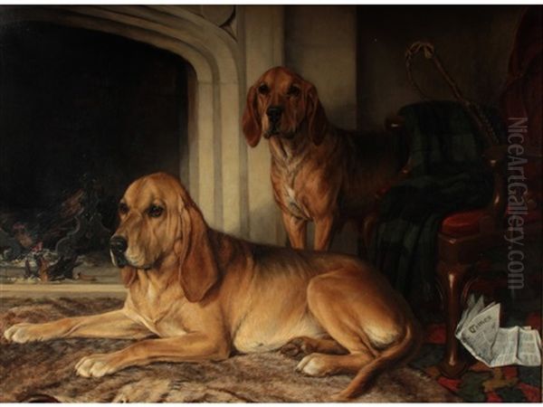My Friend's Fireside Or Oscar & His Mother Vesta (the Latter According To An Old Label Verso) Oil Painting by William Snr Luker