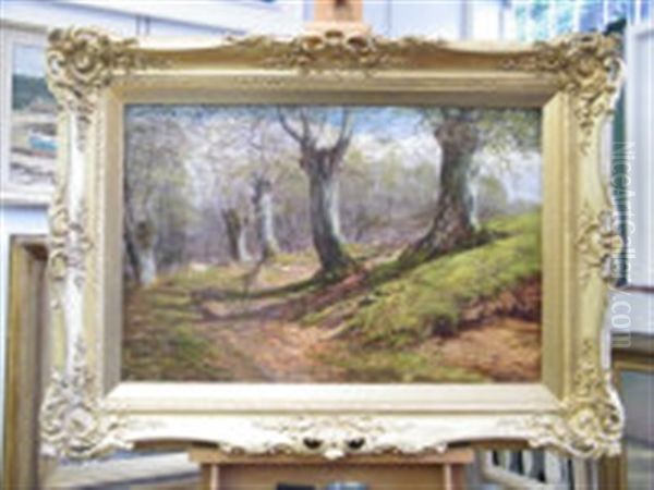 Woodland With Deer Oil Painting by William Snr Luker