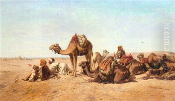 Arabs Resting In The Desert Oil Painting by William Snr Luker