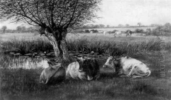 Cattle Resting Before A Pond Oil Painting by William Snr Luker