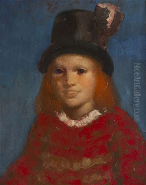 Little Girl In Top Hat Oil Painting by George Luks