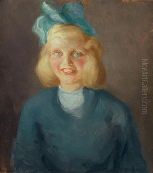 Girl With Bow Oil Painting by George Luks