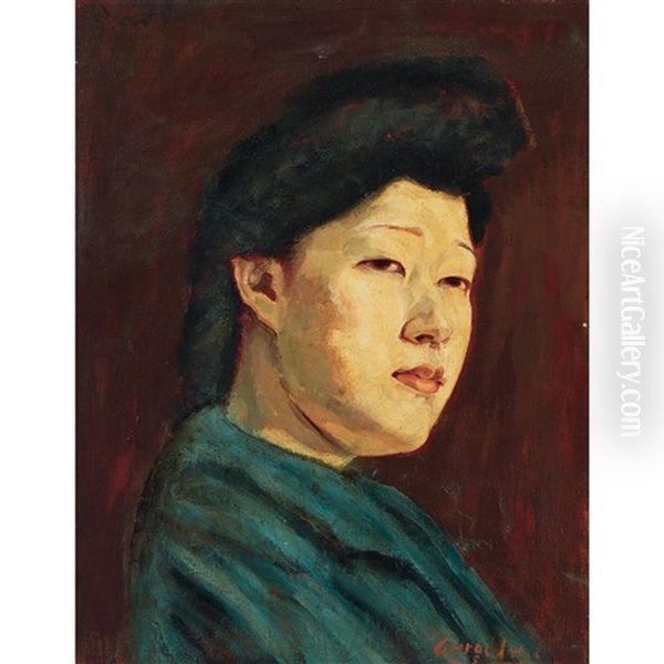 Japanese Woman In Profile Oil Painting by George Luks