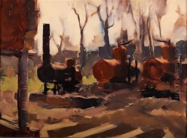 Three Engines In An Industrial Landscape Oil Painting by George Luks
