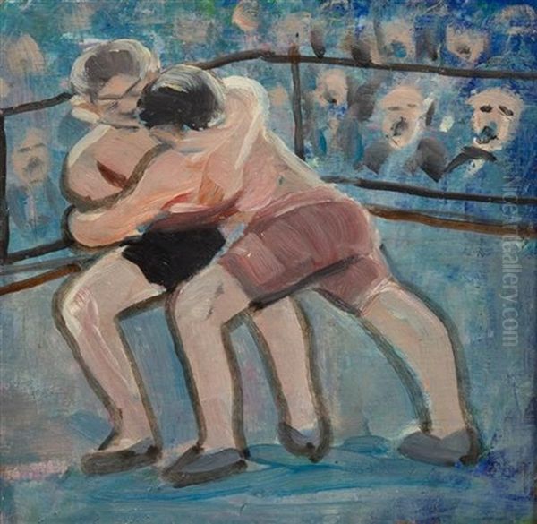 The Wrestlers Oil Painting by George Luks