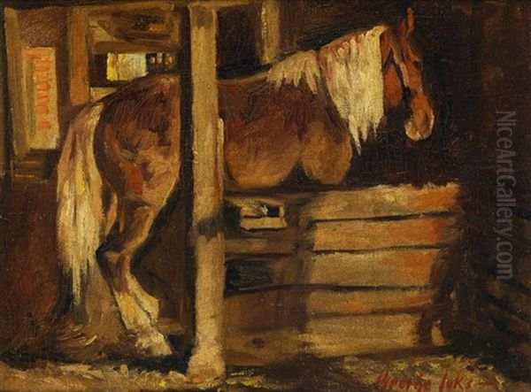 Horse In A Stable Oil Painting by George Luks