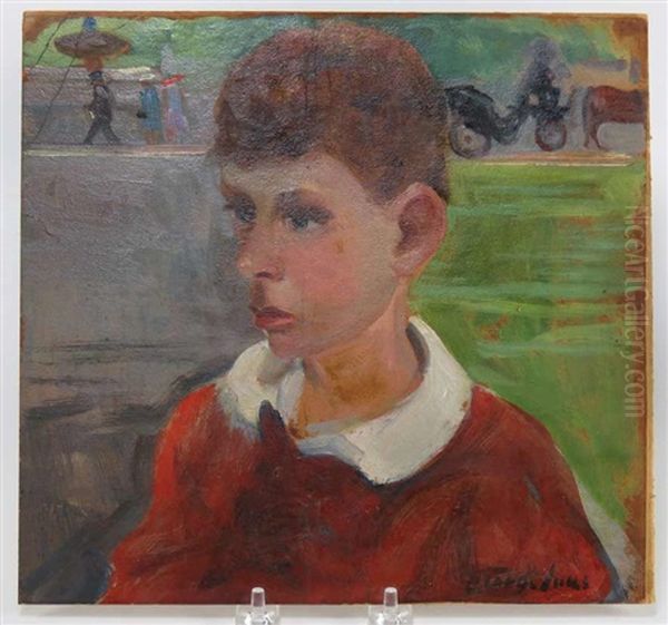 Portrait Of Boy, Central Park, Ny Oil Painting by George Luks