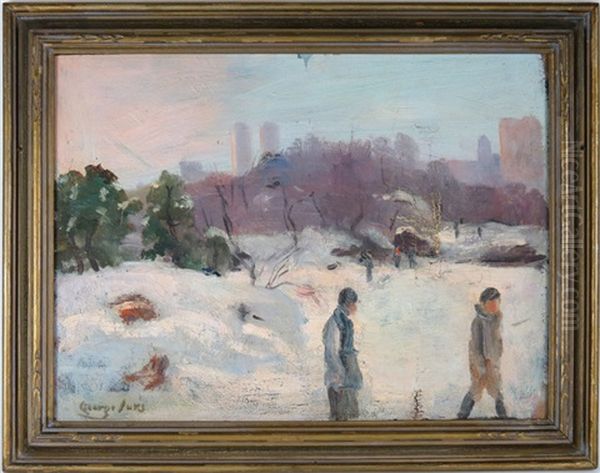 Winter Scene Central Park, Ny With Figures Oil Painting by George Luks