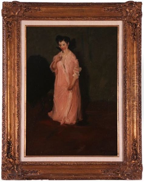 Woman In Pink Robe Oil Painting by George Luks
