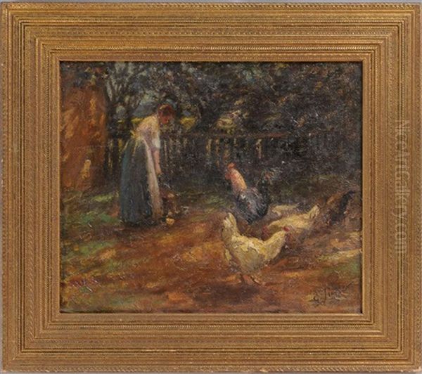 Feeding The Chickens Oil Painting by George Luks