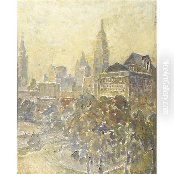 Gramercy Park, New York City Oil Painting by George Luks