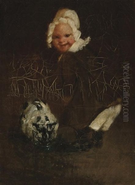 Baby With Cat Oil Painting by George Luks