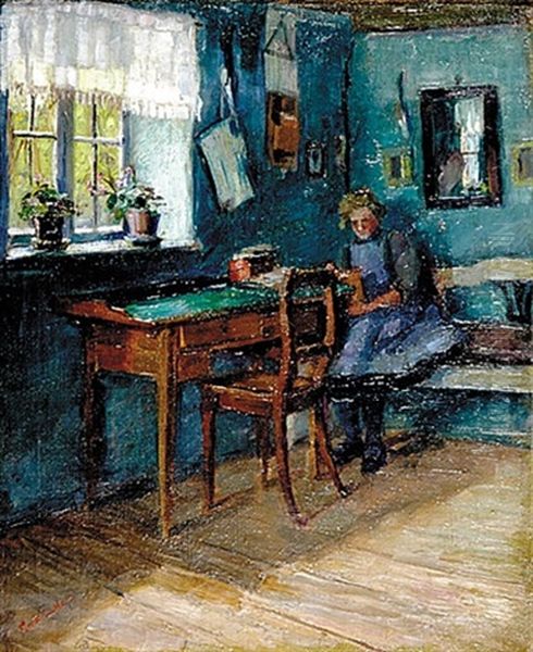 Girl Reading Oil Painting by George Luks