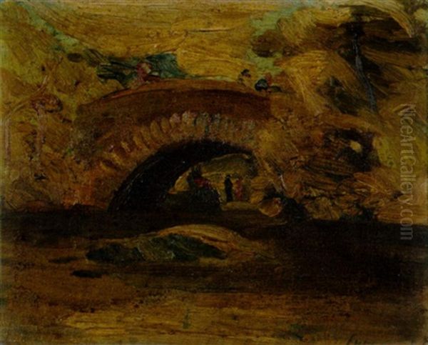 Study Of A Stone Bridge In Central Park Oil Painting by George Luks