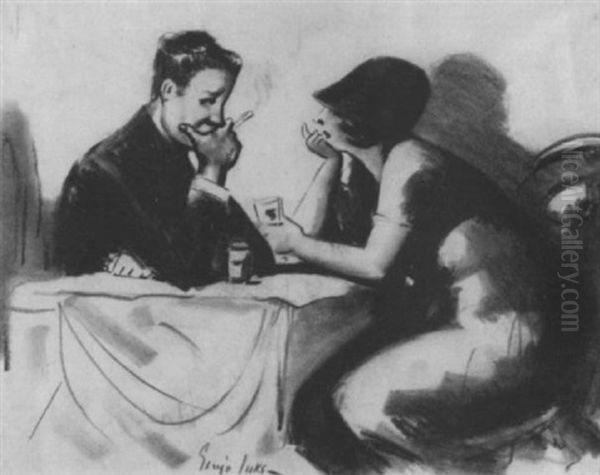 Couple In A Cafe Oil Painting by George Luks