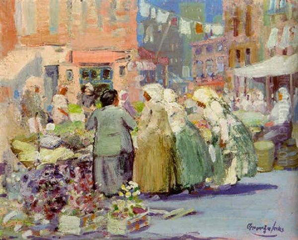 Spring Morning, Houston And Division Streets, New York Oil Painting by George Luks
