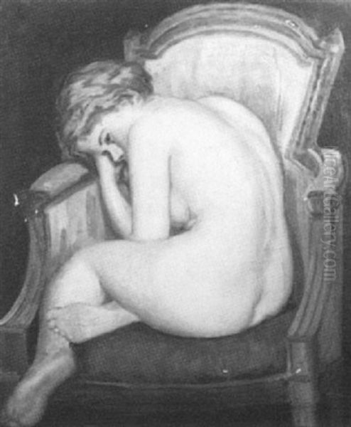 Portrait Of A Nude Girl In An Upholstered French Armchair Oil Painting by George Luks