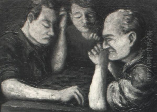 The Checker Players Oil Painting by George Luks