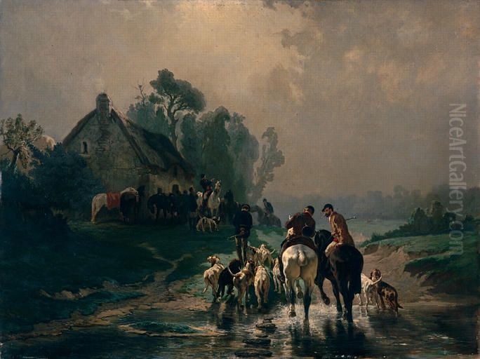 Le Rendez-vous De Chasse Oil Painting by Evariste Vital Luminais
