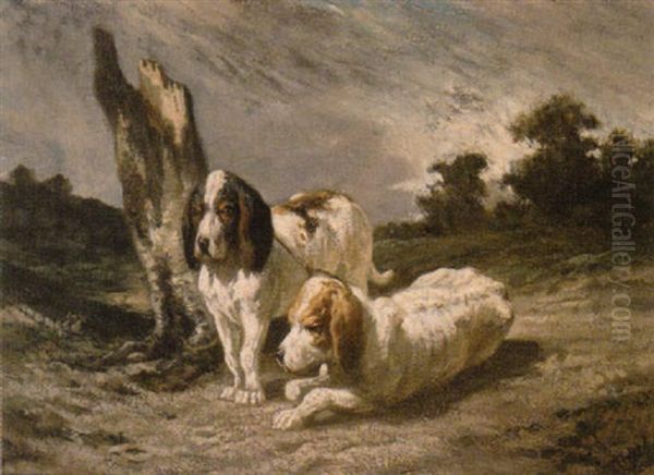 Deux Chiens De Chasse Oil Painting by Evariste Vital Luminais