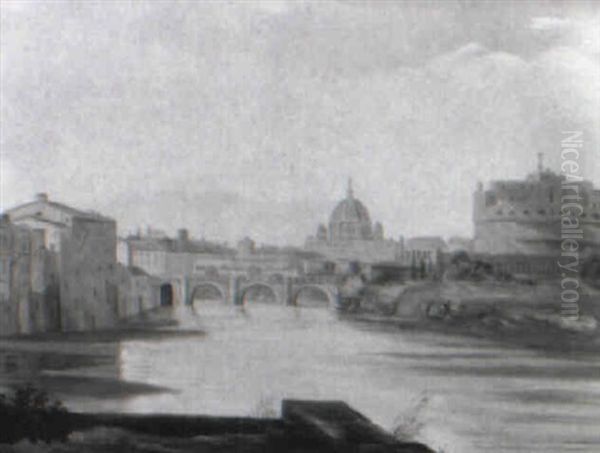 Parti Fra Rom Med Castel Sant Angezo Oil Painting by Frederik Christian Lund