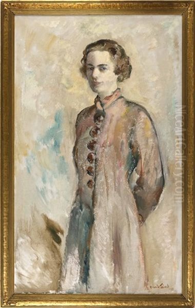 Full-length Portrait Of A Young Woman Oil Painting by Henrik Lund